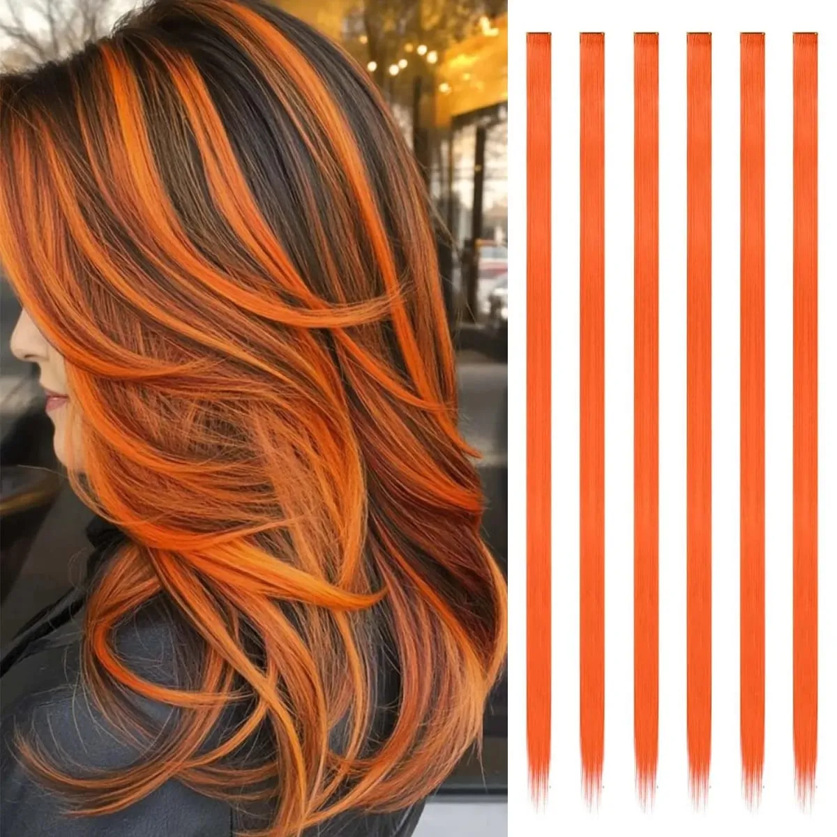 6 Pcs Clip Extensions Synthetic 24 Inch Colored Hair Extensions Party Highlights Long Straight Hairpieces for Women Kids Girl