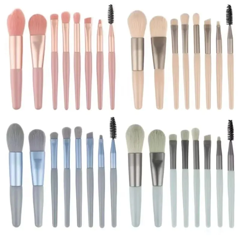 Mini 8pcs Macaron Makeup Brushes Soft Fluffy Travel Cosmetic Kit For Face Eyes Blending Blush Foundation