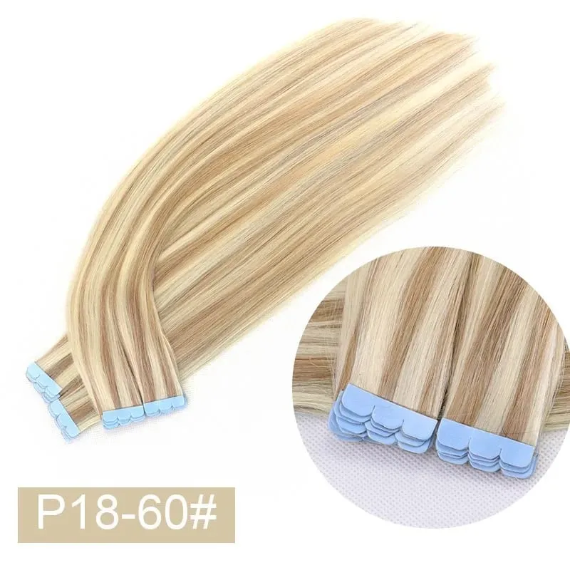 Mini Tape In Human Hair Extensions Skin Weft Machine Remy Natural Tape In Extensions 10pcs For Side Hair Tape On 12-24 Inch