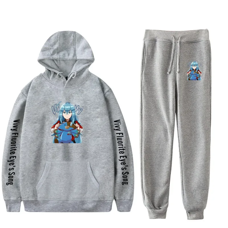 Harajuku Comfortable Vivy Fluorite Eye's Song Print Sweatshirt Sweatpants Hoodies+ Trousers Suit Boys/Girls 2 Piece Set Clothes