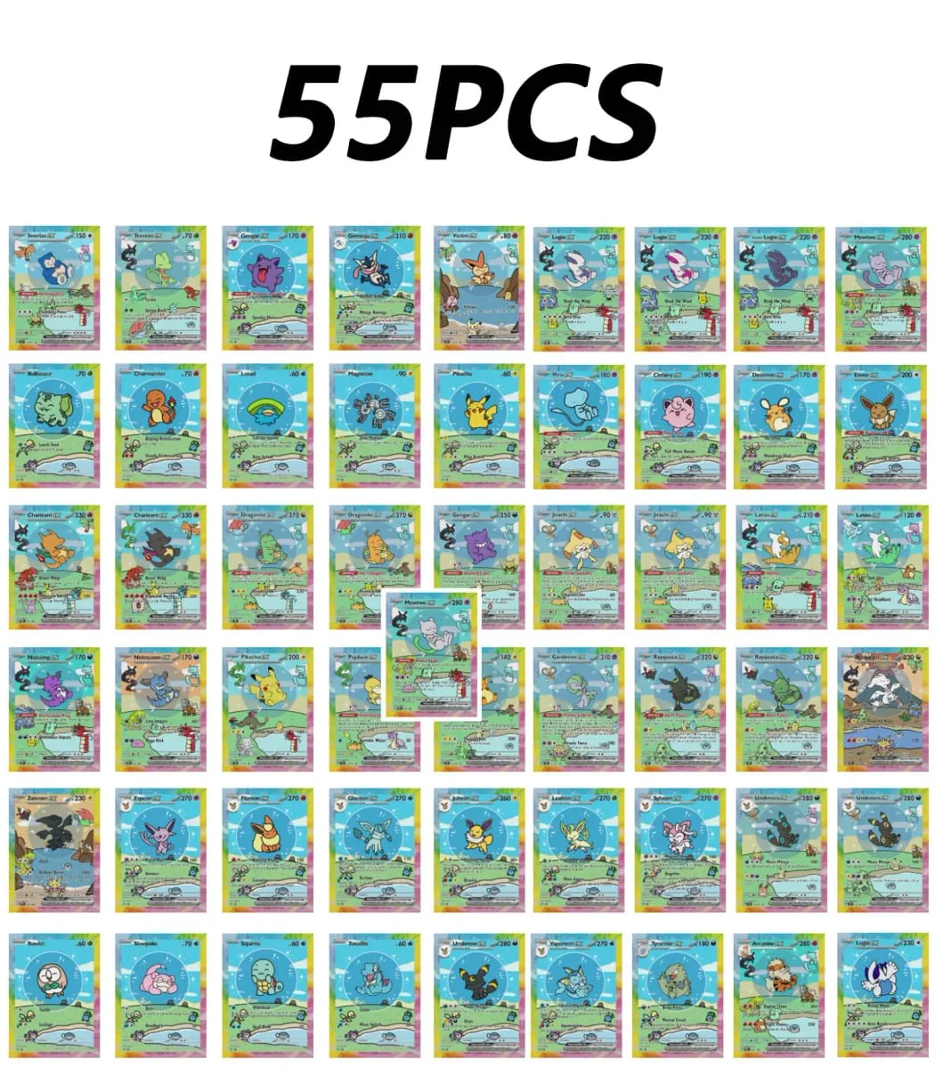 Shiny 55Pcs Cute DIY Card Proxy Pokemon My bubble friends Holographic Anime Version Classical Collection Cards Eevee Charizard