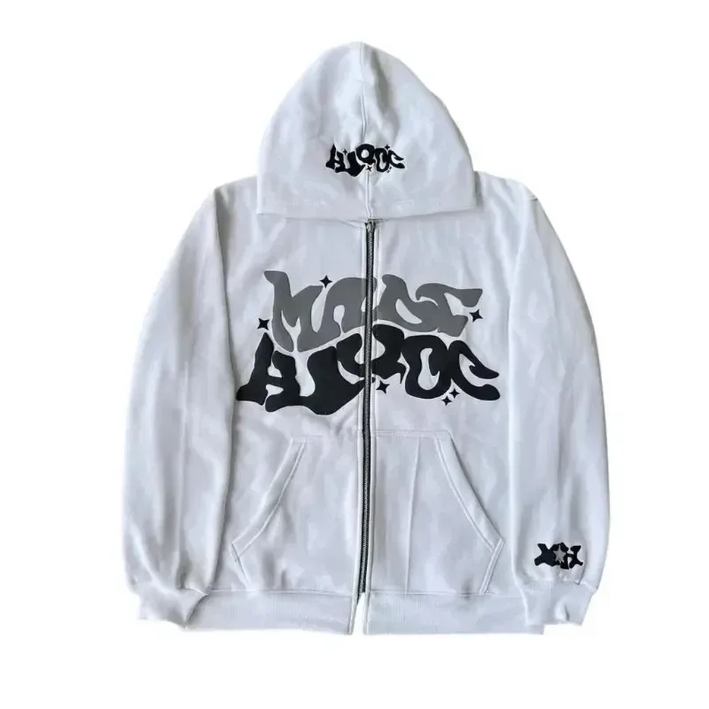 2026 European and American Fashion Fleece Print Zippered Hooded Sweatshirt for Men and Women Casual Multi-Functional Sports Top