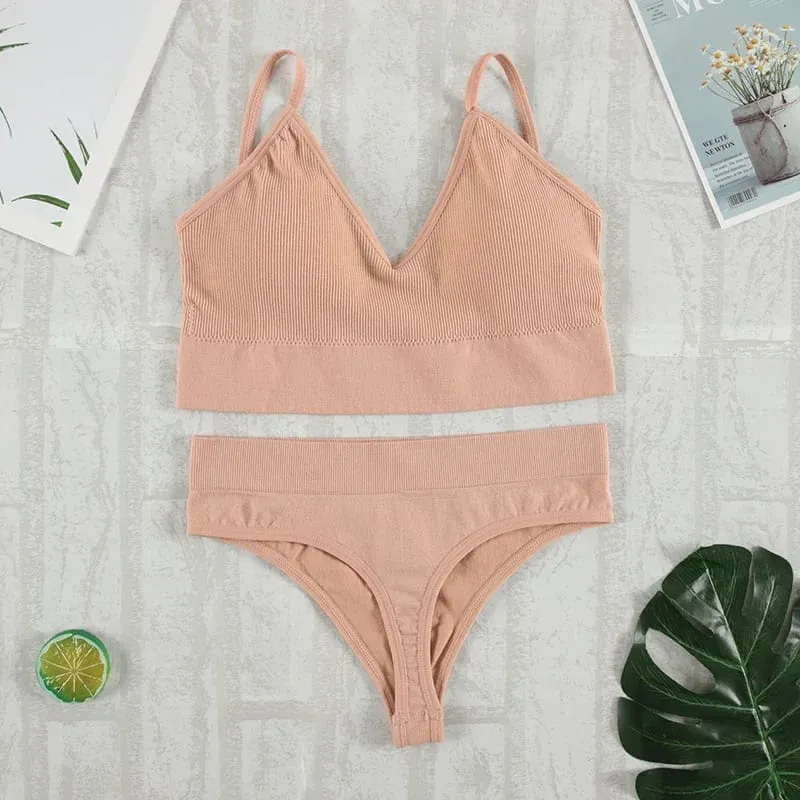 2Pcs Bra Set Underwear Set Women Panties Sexy G-String Seamless Bralette Female Lingerie Soft Tank Crop Top 2026