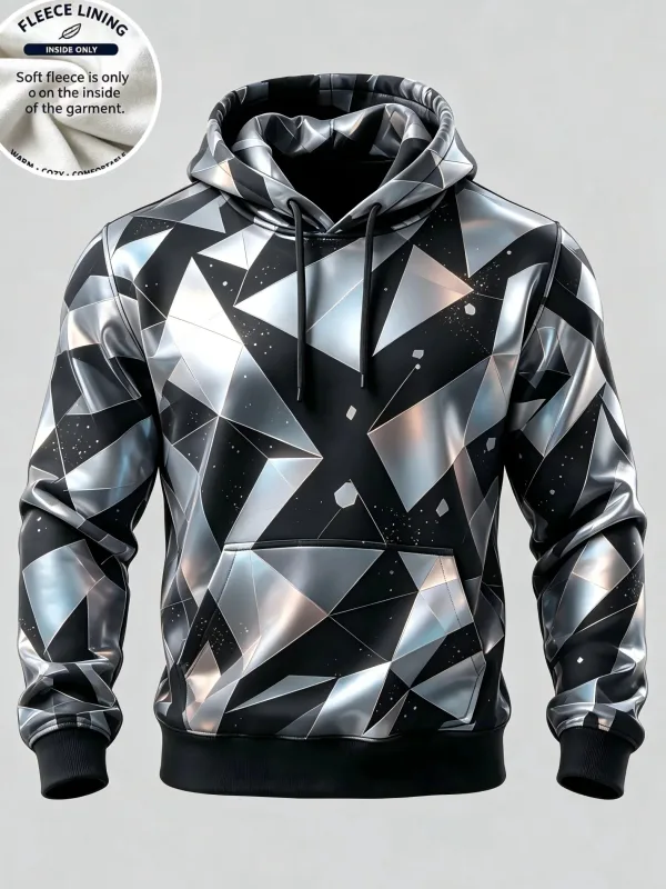 3D Printed Fleece Hoodie Rainbow Zigzag Wave Pattern Pullover Long Sleeve Kangaroo Pocket Casual Sweatshirt Tops