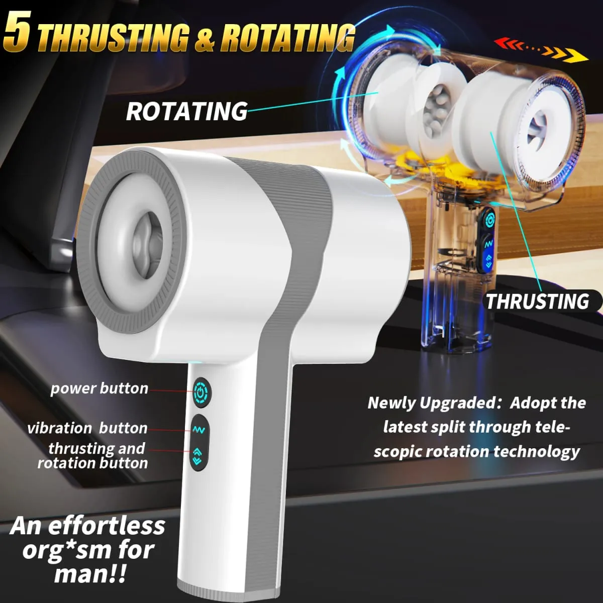 Automatic Male Masturbators Cup with 5*5*7 Thrusting Rotating Vibrating Quiet Hands Free Pocket Pussy Stroker 3D Sex Toys for Me