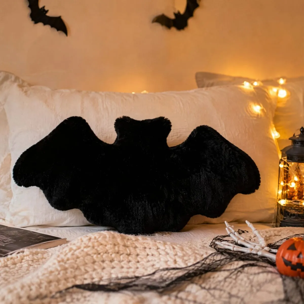 Plyšový polštář Halloween Bats Dekorativní polštář Halloween Furry Bat Plyšové polštáře pro Halloween Dekorativní domácí rozkládací pohovka