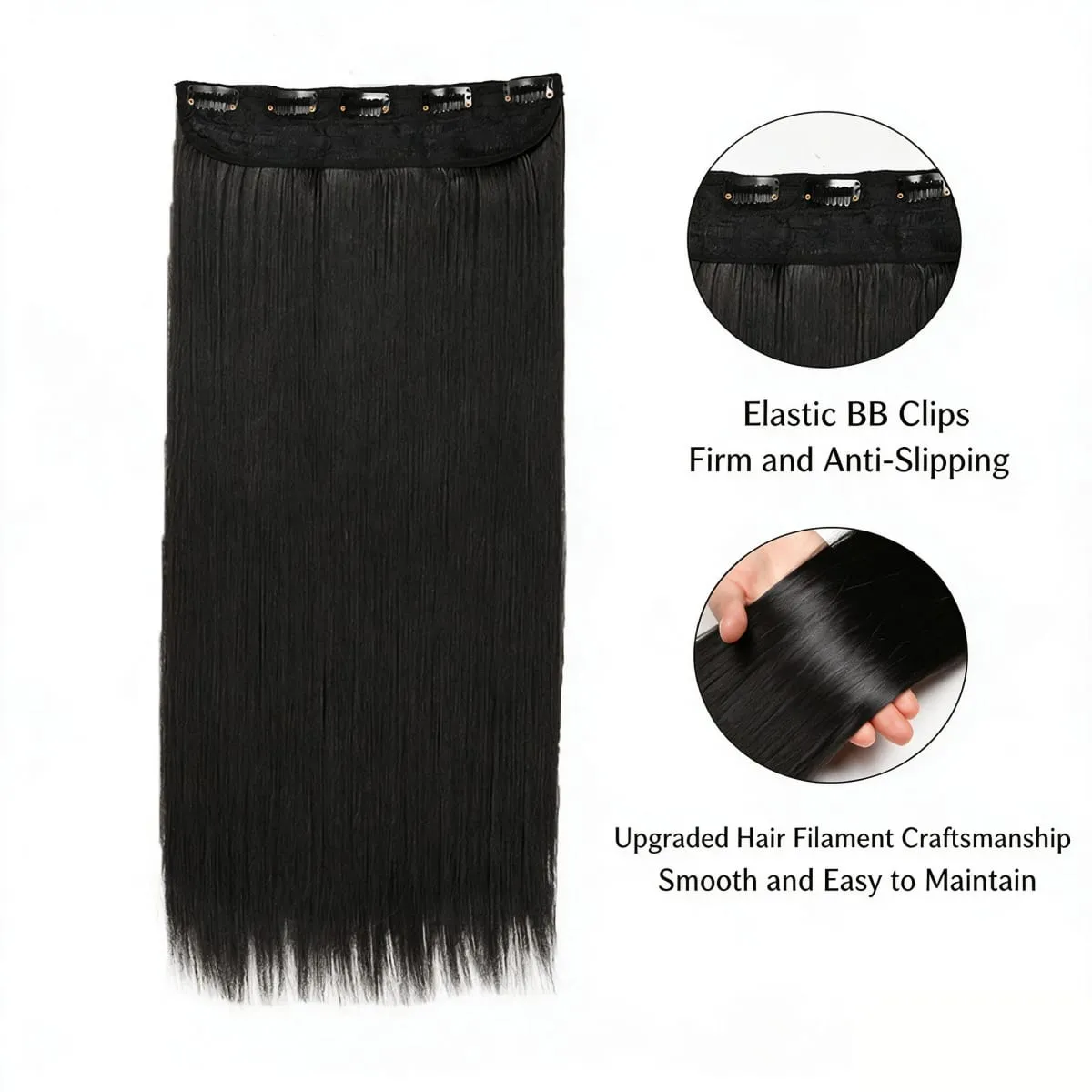 Synthetic 5-Clip One Piece Invisible Hair Extensions Long Straight 24/32/40Inch Heat Resistant Hairpiece for Women