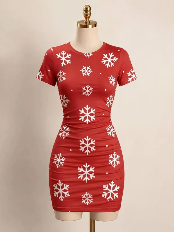 Womens Short Sleeve Bodycon Mini Dress Slim Fit Crew Neck Floral Print Casual Summer Party Flattering Lightweight Party Sundress — image 9