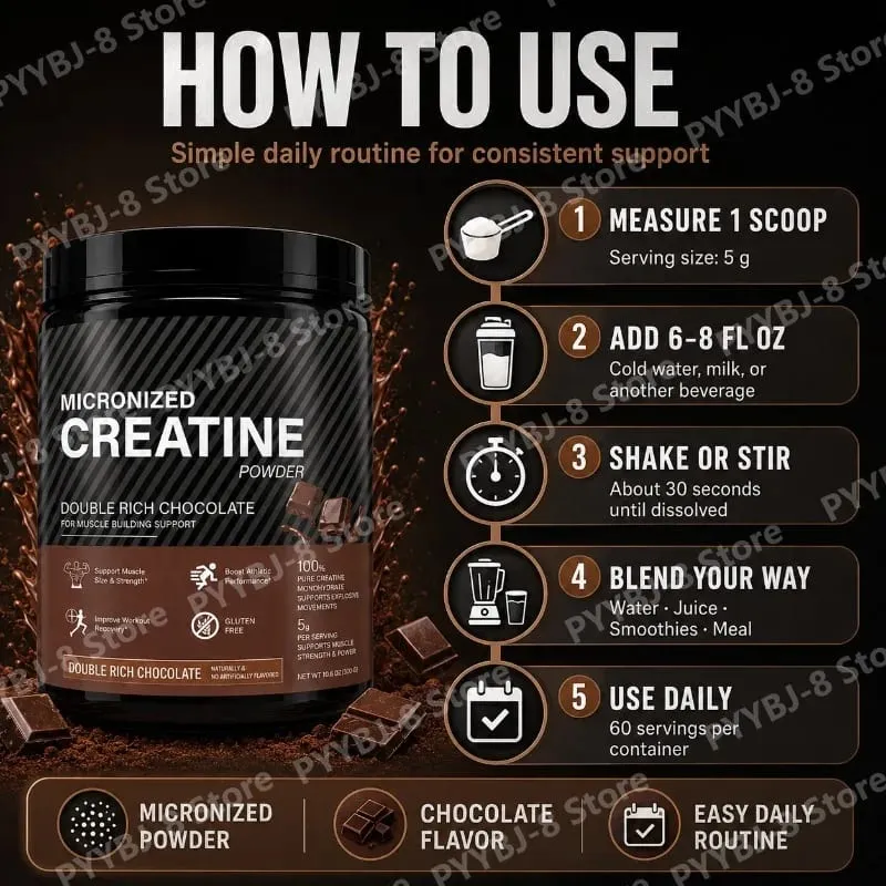 Creatine Monohydrate Powder Chocolate Flavor 10.6 OZ Improve Athletic Performance and Promote Muscle Recovery After Exercise