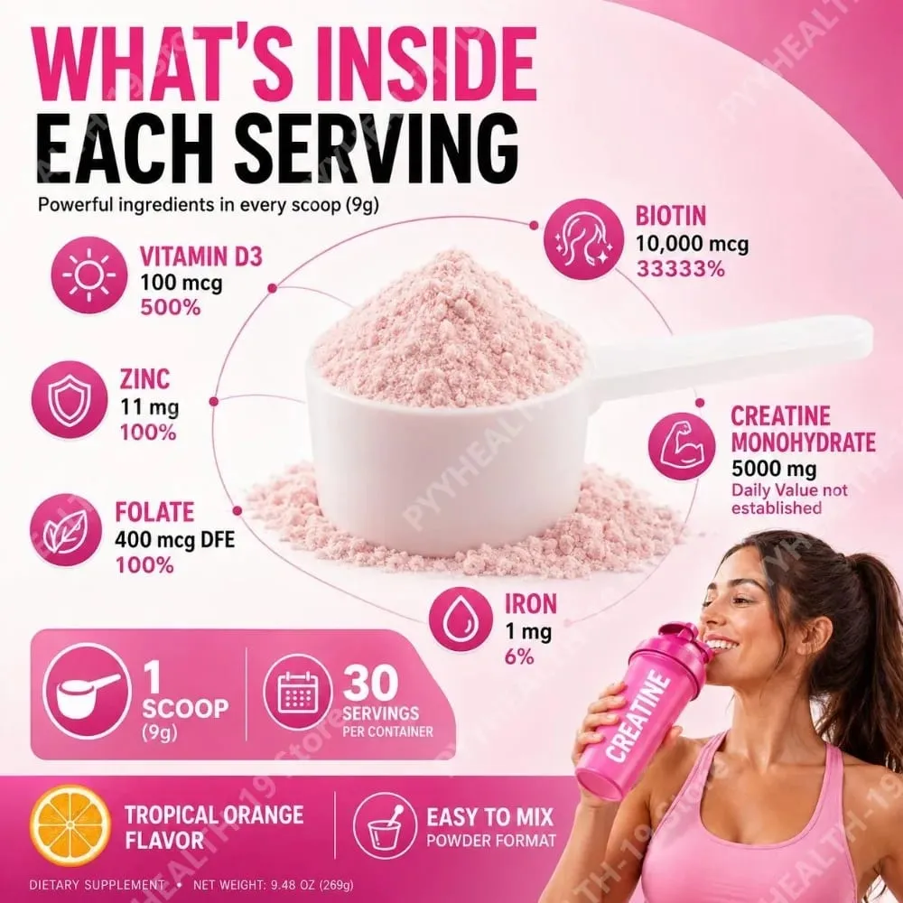 Women's Creatine Monohydrate Powder 5000mg Collagen BCAAs L-Glutamine For Muscle Energy & Beauty Support Formula Adult 269g