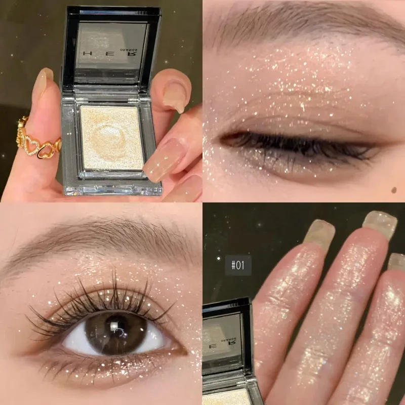 Monochrome Blue Metallic Eyeshadow Diamond Glitter Green Eye Shadow Highlighter Palette Sparkling Pearlescent Purple Eyes Makeup