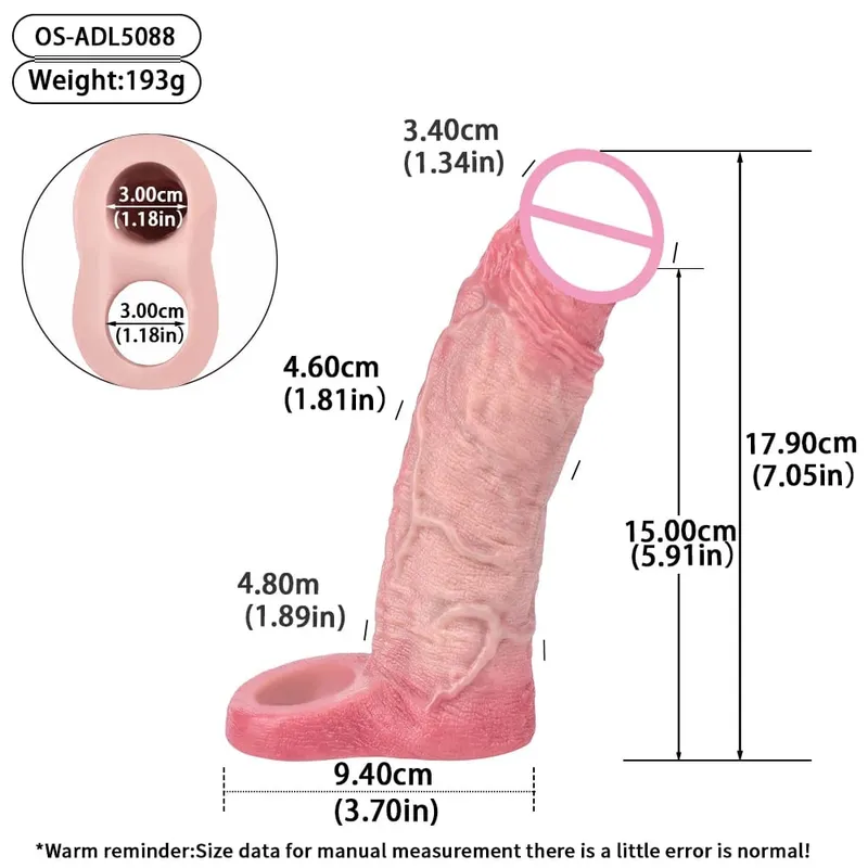 Reusable Penis Sleeve with Realistic Closed Head And Cock Ring Dick Enlargement Comdom Delay Ejaculation Sex Toys for Men