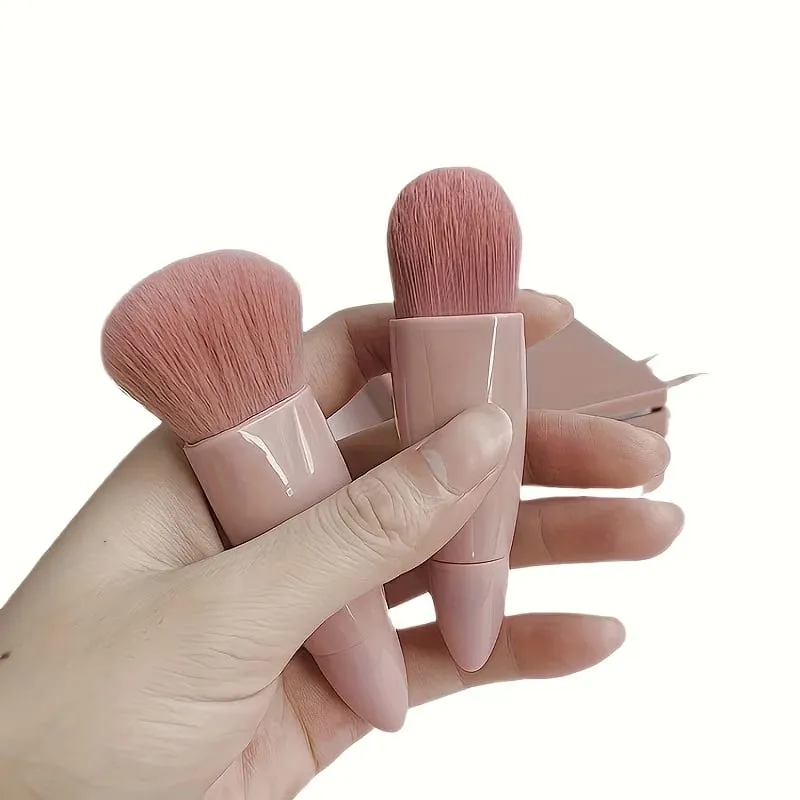 Rejsevenlig 5 stk makeup børstesæt med kompakt spejl og minietui Alsidig øjenskygge og løse pudderbørster