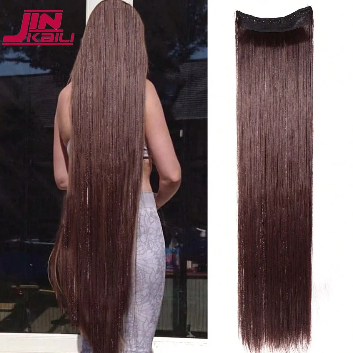 JKL Synthetic 5 Clip In Hair Extensions Long Straight Hairstyle Hairpiece Black Brown Blonde 80CM Natural Fake Hair For Women