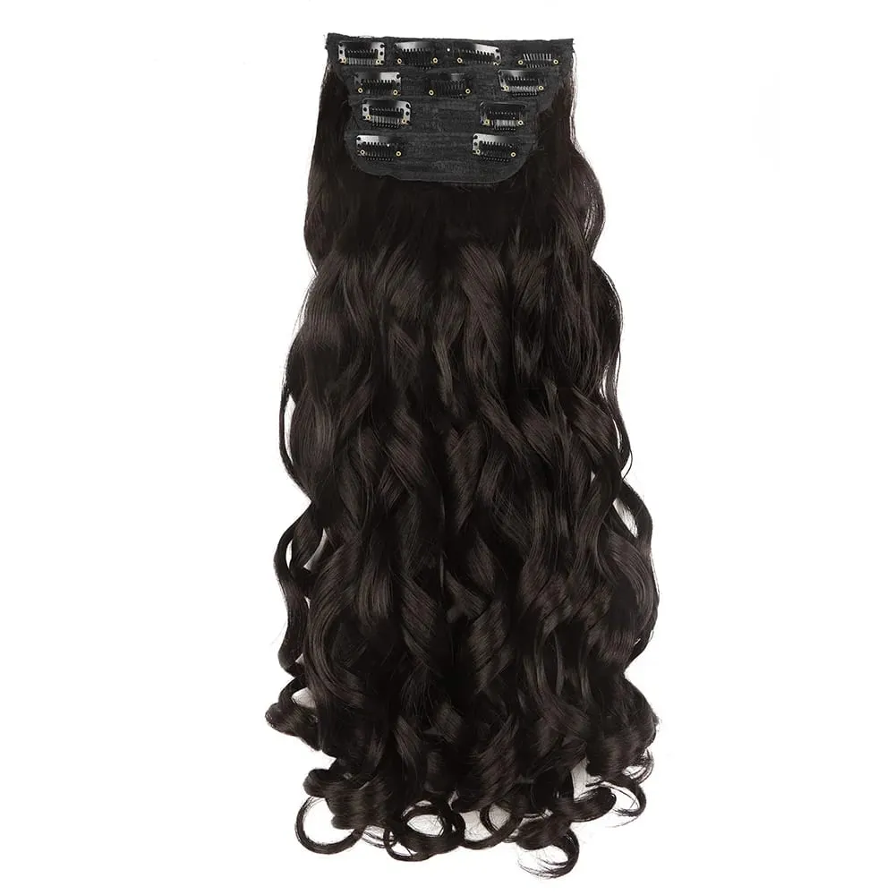 Synthetic Long Loose Curly Clip In Hair Extension 20 Inch 4Pcs 200g Thick Double Weft Hairpieces European Princess Fiber Brown