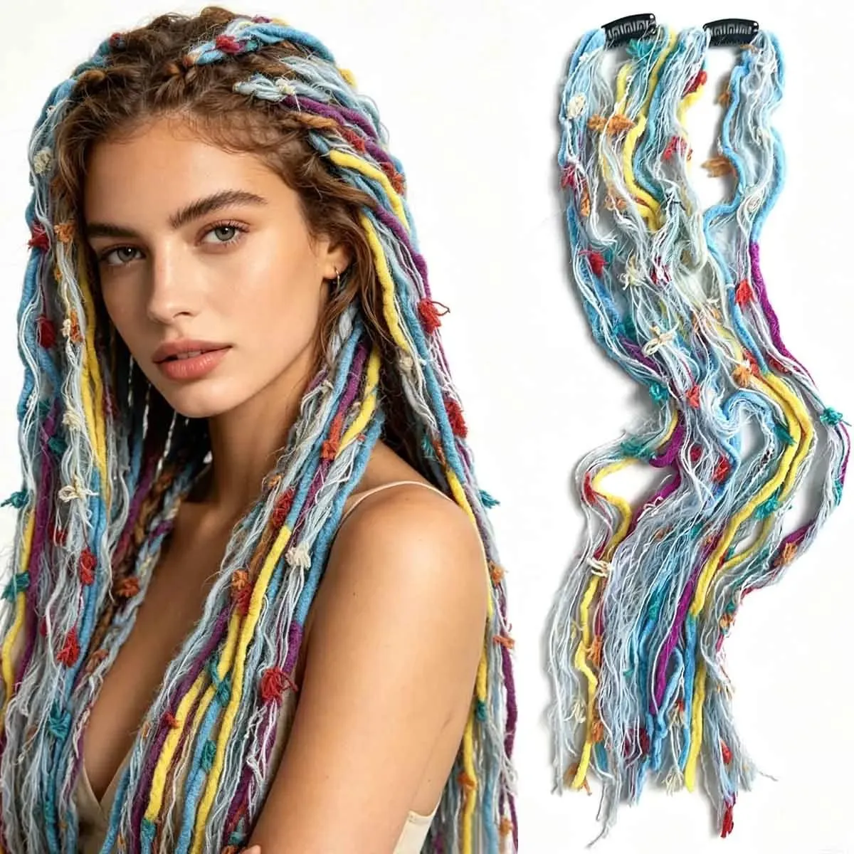 Synthetic Clip In Pastel Pink Macaron Faux Locs Hair Extensions Handmade Textured Straight With HairPieces For Women Daily Party