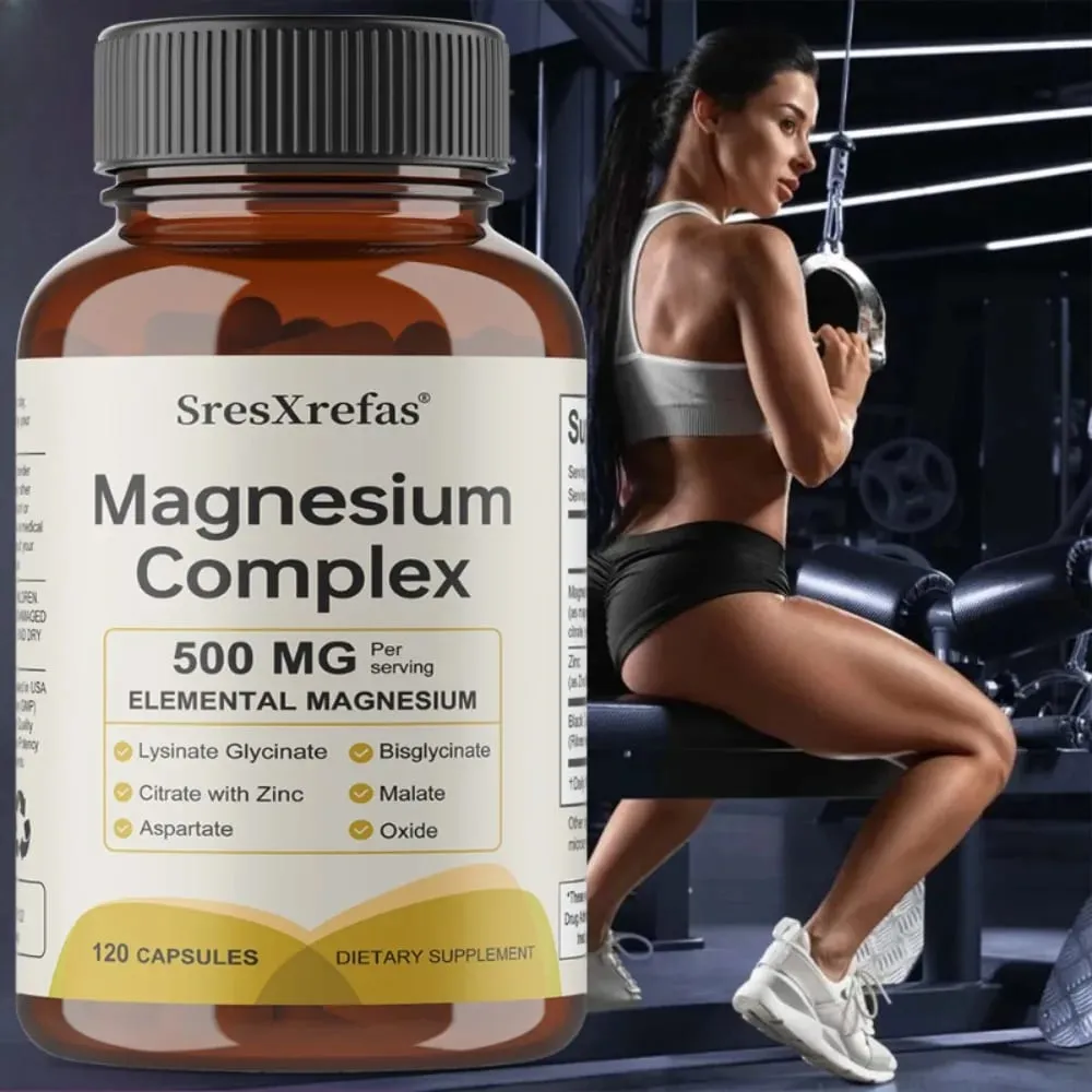 6 in 1 Magnesium Complex Capsules - Promotes Restful Sleep & Relieves Muscle Supports Bone Muscle and Heart Health