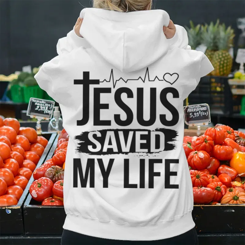 "Jesus Saved My Life" Men Women Hoodies Christianity Luminous Style Pattern Hoody Long Sleeve Casual Streetwear Hoodie