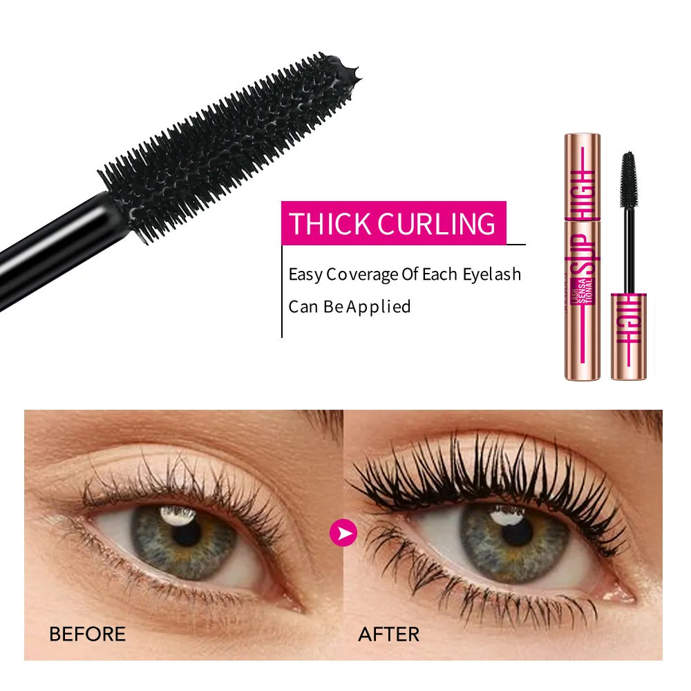 Super High 4D Waterproof Mascara - Volumizing Curling & Lengthening Formula Smudge-Proof Long-Lasting Black Mascara