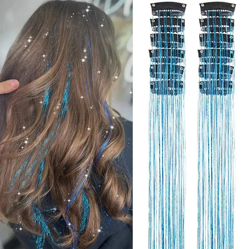 12 pezzi per confezione di fermagli per capelli BB estensioni dei capelli metallizzati lucidi con clip capelli sintetici accessori per capelli scintillanti per le donne