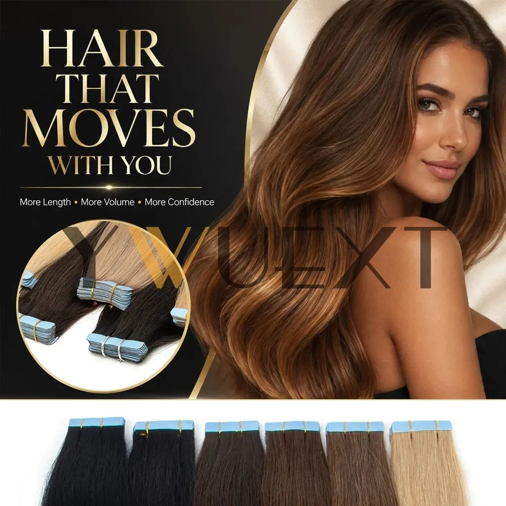 Tape In Human Hair Extensions 10Pcs/30g Per Pack Remy Real Human Hair Straight Natural Black Brown Blonde Multi‑Colors Seamless Skin Weft Tape Hair Extensions For Women