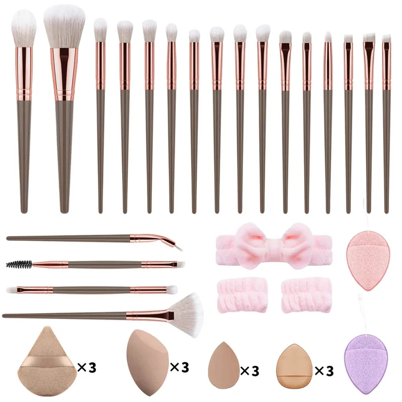 37Pcs Makeup Tool Kit 20Pcs Makeup Brushes With Hairband Wristband Powder Puff Facial Sponge — image 13