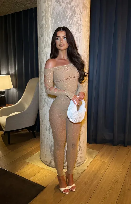 2026 Lace Embroidery Bra Set Women Sexy Mesh Rhinestone Jumpsuit Long Sleeve See Through Sexy Bustier Lingerie for Women