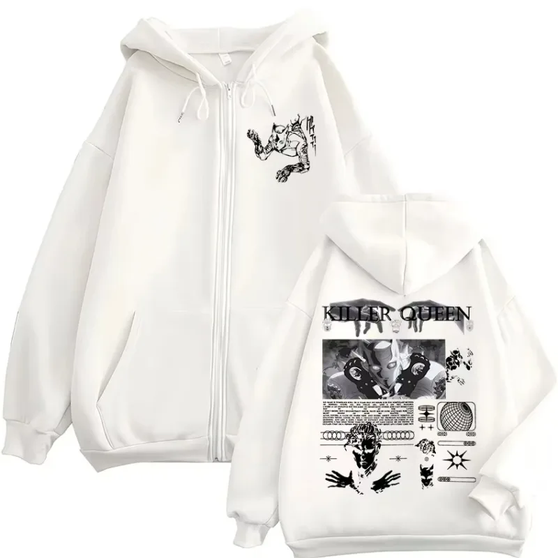 Anime Joj Bizarre Adventure Killer Queen Zipper Hoodies Men's Women Clothing Fashion Hip Hop Zip Up Long Sleeves Pullovers Coat