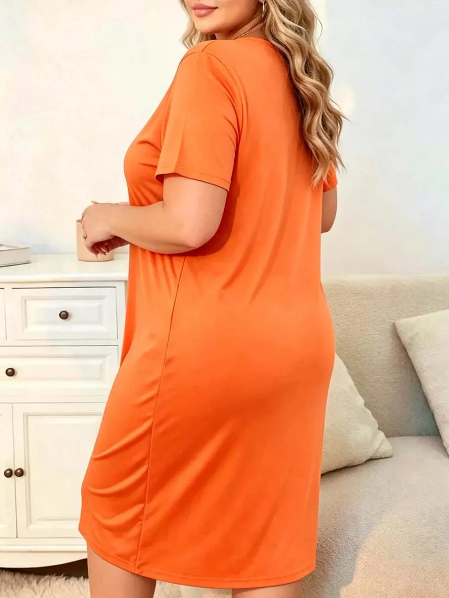 Plus-size women's short-sleeved casual dress home pajama set for daily wear and outdoor outings versatile for all occasions