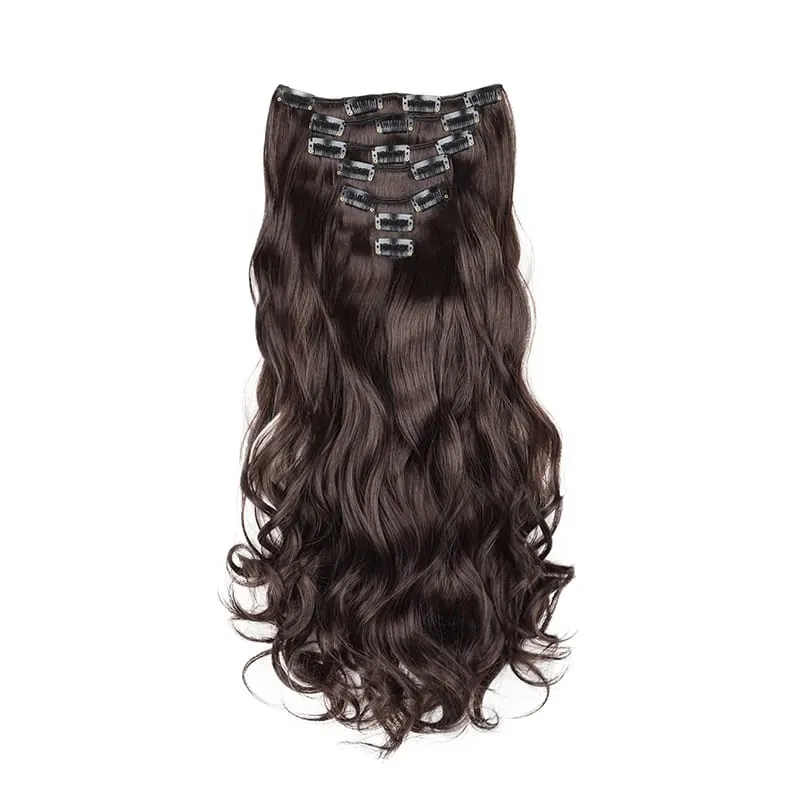 Synthetic 24Inch 7pcs/set Long Curly Clip In Hair Extensions Heat Resistant Fluffy Hairpiece for Women Daily Party Use
