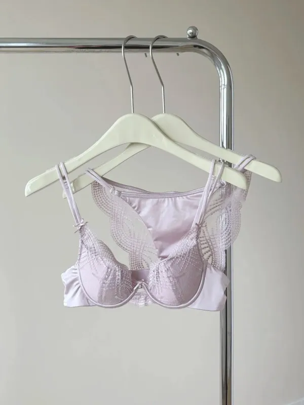 Half Cup Lingerie Set Women Thin Cup Push Up Soft Underwire Bra Panty Small Chest Gather Side Support Anti Sag Underwear 32‑38