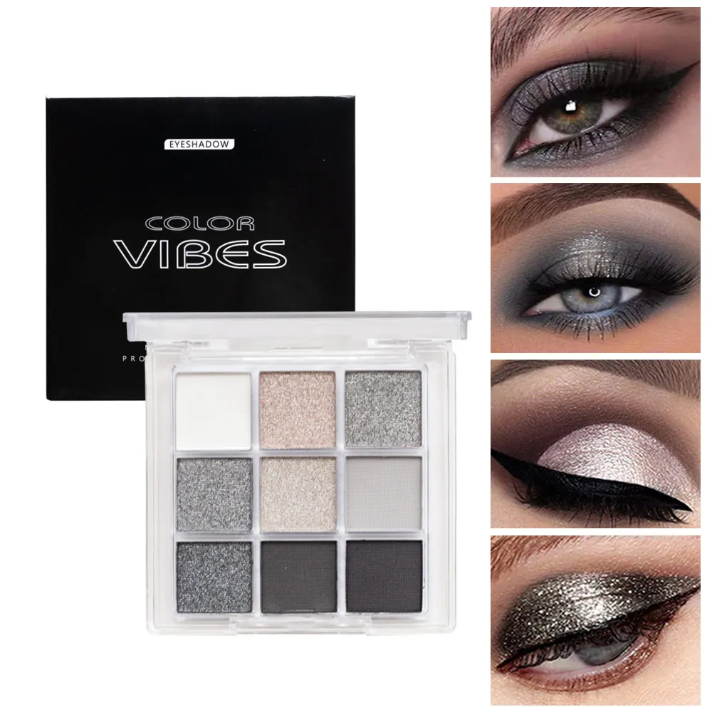 9‑Color Smoky Black Grey Eyeshadow Palette Matte Shimmer Cool Silver Gray Eye Makeup Palette High Pigment for Punk Party Stage — image 1