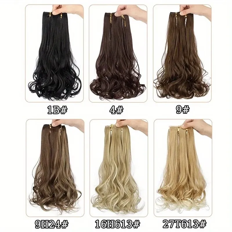 Synthetic 14Inch 4pcs/set Short Beach Wavy Curly Clip In Hair Extensions Heat Resistant Hairpiece For Women Daily Use