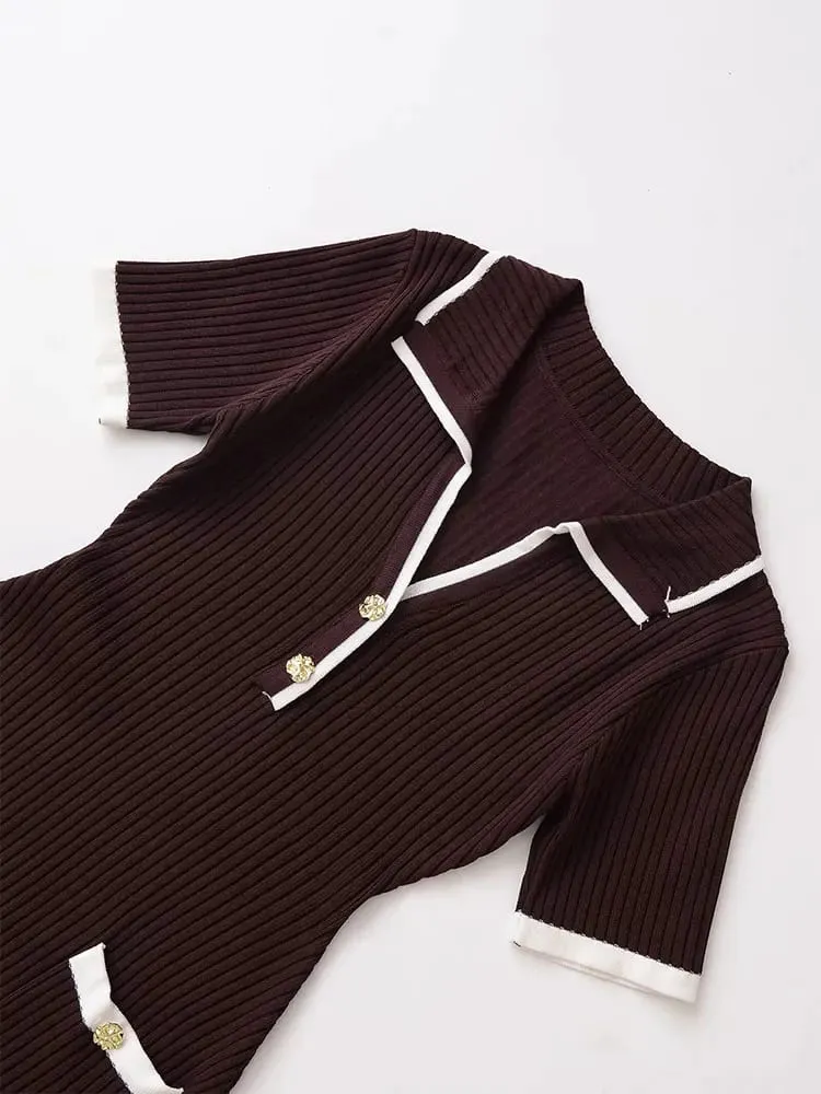 2025 Autumn Casual Mini Dress Fashion Contrast Color Design Short Sleeve Dresses For Women Elegant Short Dress