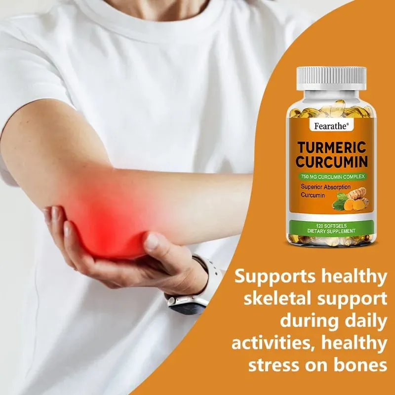 Organic Turmeric Curcumin Capsules Natural Antioxidant Herbal Supplement for Joint Bone Brain Cardiovascular & Body Wellness