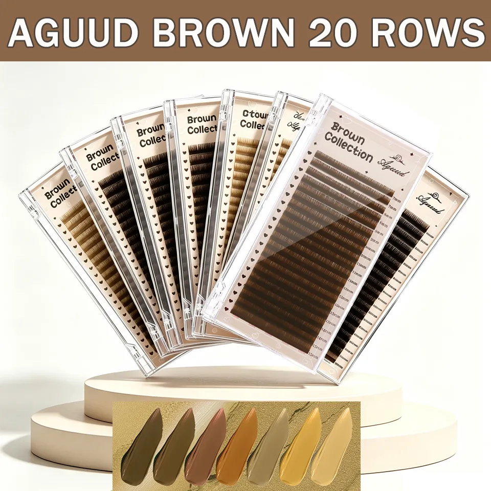 20Rows C CC D Curl Natural Brown Russian Volume Eyelashes 7-15mm Mixed Cashmere Soft Classic Dark Brown Eyelash Extensions