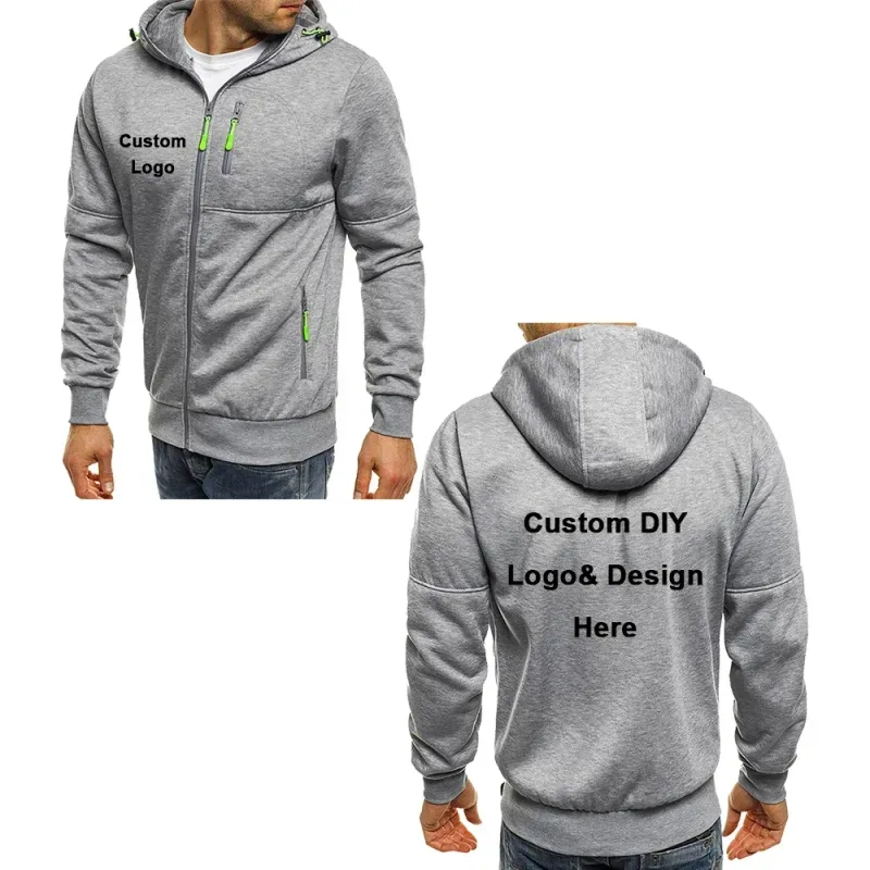 Men's Hooded Jacket with Pocket Zipper Customized Image Text with Personalized Logo Casual Sports Streetwear Men's Wool Sweat