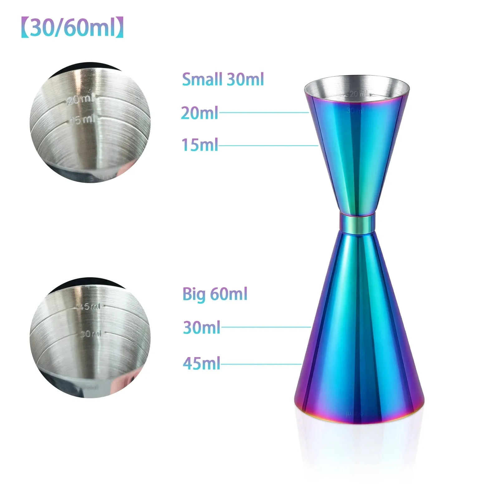 30/45/60/90ml Measuring Cup 304 Stainless Steel Measure Cup Cocktail Shot Drink Spirit Jigger Mixed Beaker Liquid Measuring Cups — image 18