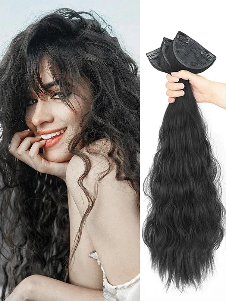 Clip in Hair Extensions for Women 3PCS Long Wavy Curly Clip on Hair Extensions 18 Inch Synthetic Thick Hairpieces