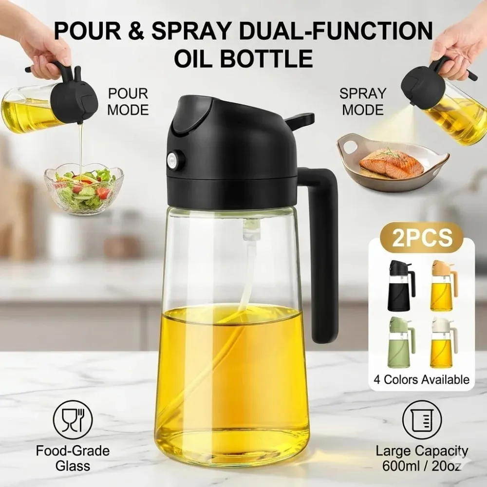 500ML 2-in-1 Dual Use Plastic Olive Oil Sprayer Dispenser Spray Pour Bottle Vinegar Mister Air Fryer BBQ Salad Kitchen Tools — image 2