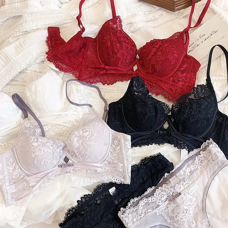 Summer Underwie Thin Cup Women Underwear Sexy Hollow Push Up Bra Set French Lace Embroidery Kumportableng Bralette Lingerie Set