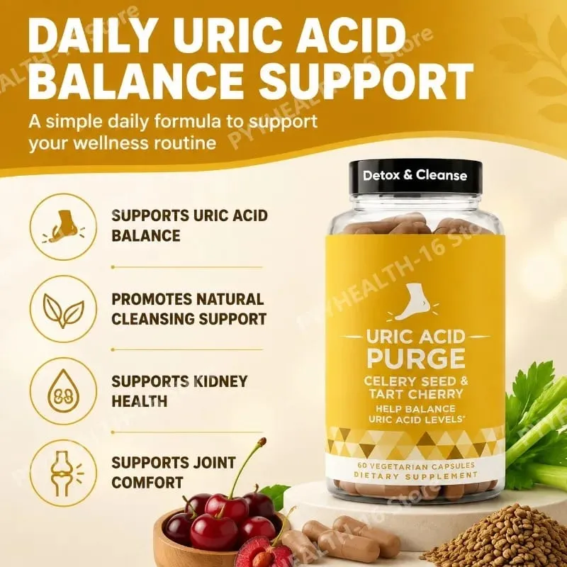 Uric Acid Purge Capsules with Celery Seed Tart Cherry Parsley Extract Vegetarian Formula Daily Joint Support Supplement 60 Count — image 5