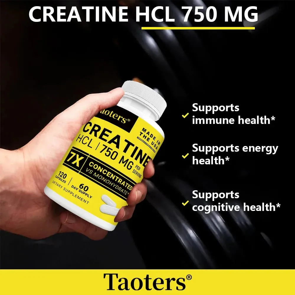 Creatine HCl Capsules Boost Muscle Strength Focus Energy Endurance Support Metabolism Cognitive & Heart Health Non-GMO