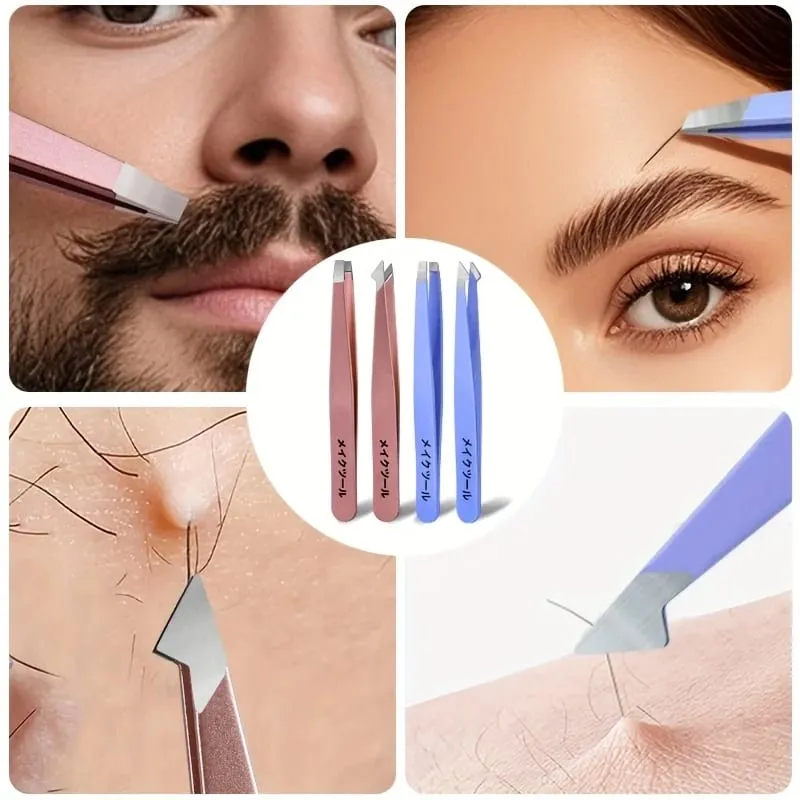 2 Pcs Set Professional Tweezers with a Storage Case Perfect for Removing Facial Hair Splinters And Ingrown Hairs Eyebrow Clip