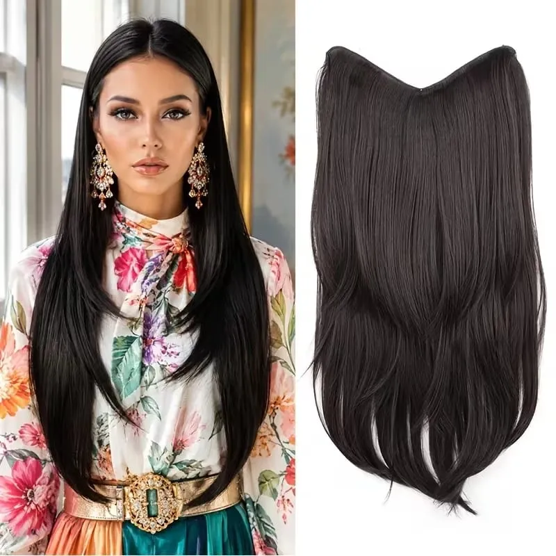 22Inch Synthetic Long Straight Multi Layer Hair Extension BB Clip Style Fiber Hairpiece for Women Daily Wear Confident Elegant