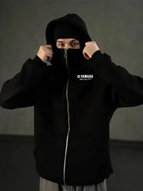 yamaha logo Naka-print na Cotton Cycling Mask Zipper Hoodie Lalaki at Babae Taglagas at Taglamig Bagong Estilo Fashion Casual Retro Cycling Jer