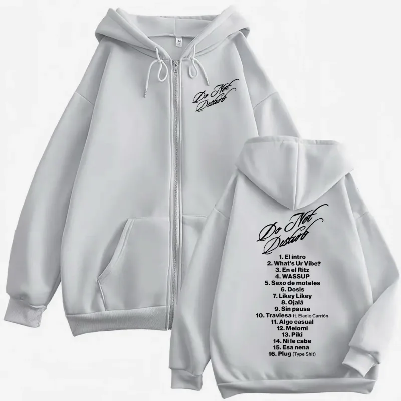 Rapper Young Miko Do Not Disturb Print Zipper Hoodies Fashion Hip Hop Zip Up Pullovers Men's Women's Casual Oversized Sweatshirt