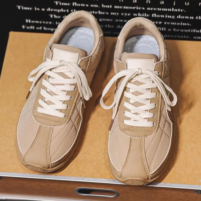 Spring Summer Men Sneakers Retro Suede Texture Stitching Casual Shoes Lace Up Flat Board Shoes Minimalist Lightweight Footwear