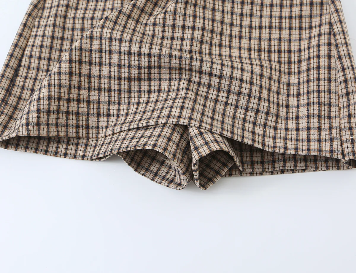 Women Elegant Plaid Jumpsuit Dresses Vintage Chic Slim Sleeveless Mini Dress New 2026 Autumn Trendy Casual Classic Dress