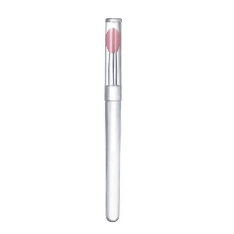 Pincéis labiais femininos com alça de cristal transparente, pincéis labiais de silicone com tampa contra poeira, aplicador de maquiagem, ferramenta cosmética, 1 peça